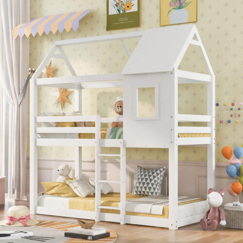 ΠΑΙΔΙΚΗ ΚΟΥΚΕΤΑ ΣΠΙΤΑΚΙ  τ.MONTESSORI HOOD HM705.03 ΞΥΛΟ ΠΕΥΚΟΥ ΣΕ ΛΕΥΚΟ-ΣΤΡΩΜΑΤΑ 190x90εκ (x1)