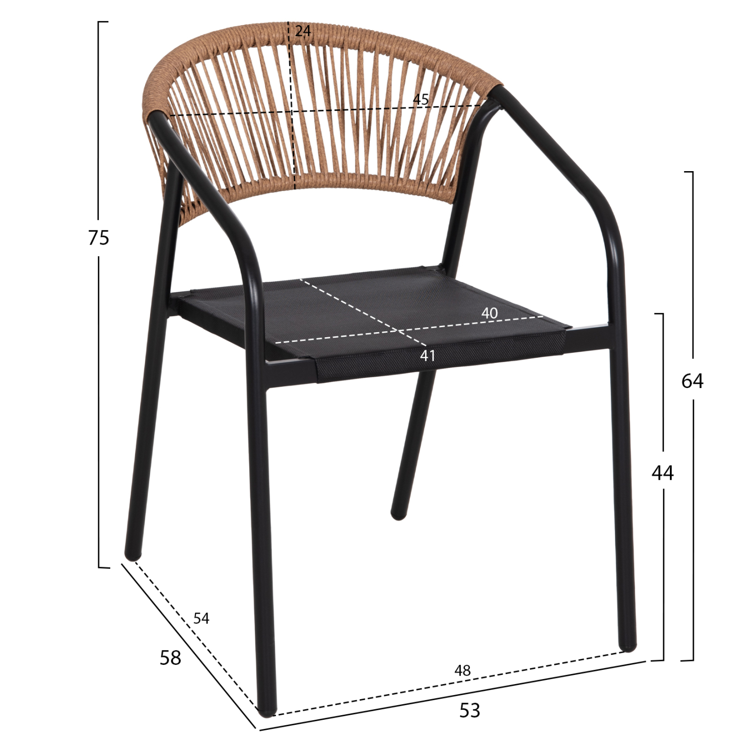 ΠΟΛΥΘΡΟΝΑ HOMAN HM6430.03 ΜΑΥΡΟ ΜΕΤΑΛΛΟ & TEXTILENE--ΜΠΕΖ P.E.RATTAN 53x58x75Υεκ (x1) - Image 2