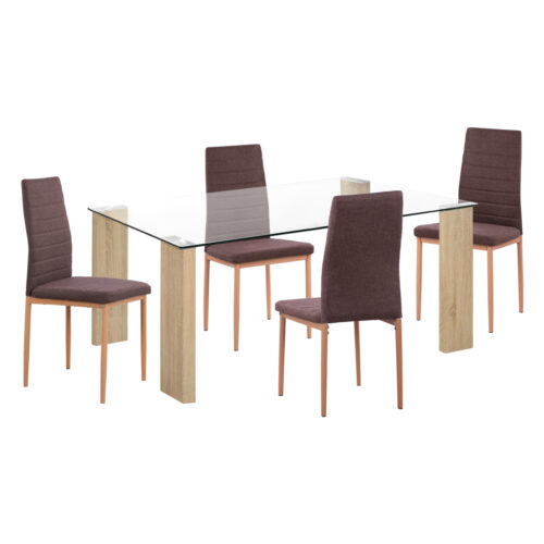 ΣΕΤ ΤΡΑΠΕΖΑΡΙΑΣ 5ΤΜΧ LADY HM11595 ΓΥΑΛΙ--ΜΕΤΑΛΛΟ--MDF ΣΕ SONAMA & ΚΑΦΕ ΥΦΑΣΜΑ (x1)