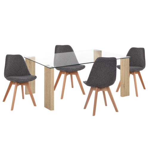 ΣΕΤ ΤΡΑΠΕΖΑΡΙΑΣ 5ΤΜΧ MORGAN HM21269.03 ΤΡΑΠΕΖΙ & 4 ΚΑΡΕΚΛΕΣ - ΓΚΡΙ ΥΦΑΣΜΑ (x1)