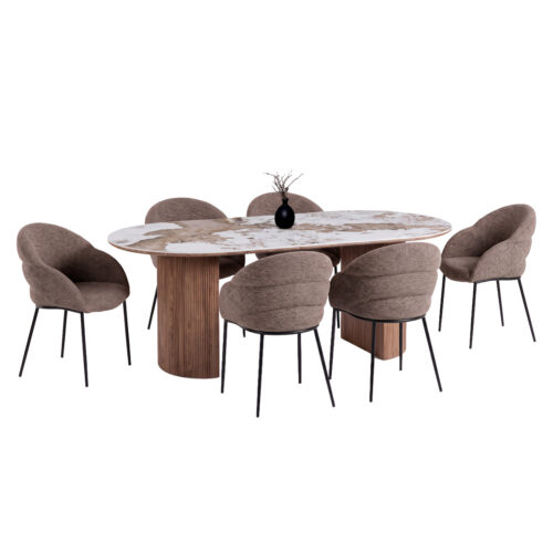 ΣΕΤ ΤΡΑΠΕΖΑΡΙΑΣ 7ΤΜΧ DRENNY HM11395.03 ΚΕΡΑΜΙΚΟ TOP PANDORA--ΚΑΡΕΚΛΕΣ ΥΦΑΣΜΑ TAUPE (x1)
