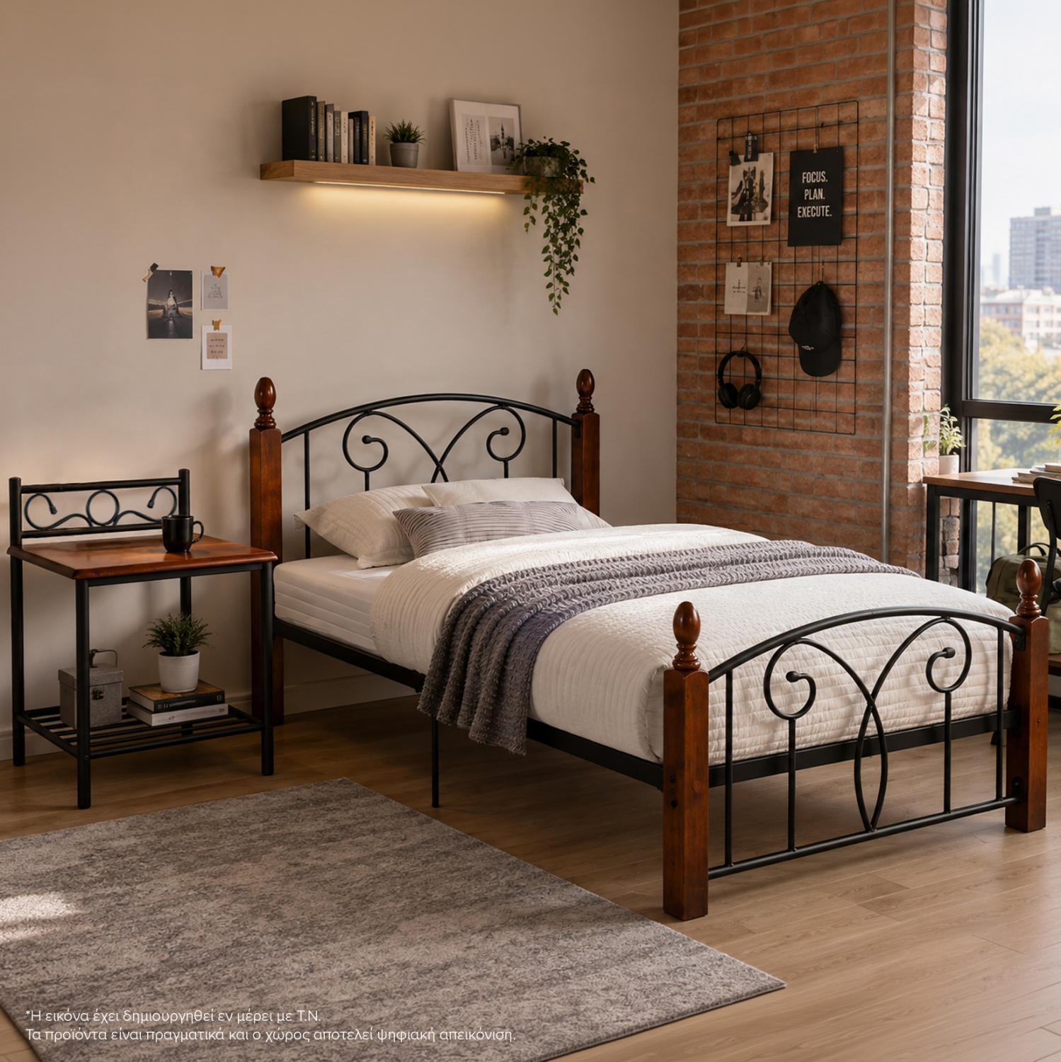 ΣΕΤ ΥΠΝΟΔΩΜΑΤΙΟΥ ΜΕ ΣΤΡΩΜΑ 3ΤΜΧ HM11217 RUBBERWOOD-ΜΕΤΑΛΛΟ (x1) - Image 2