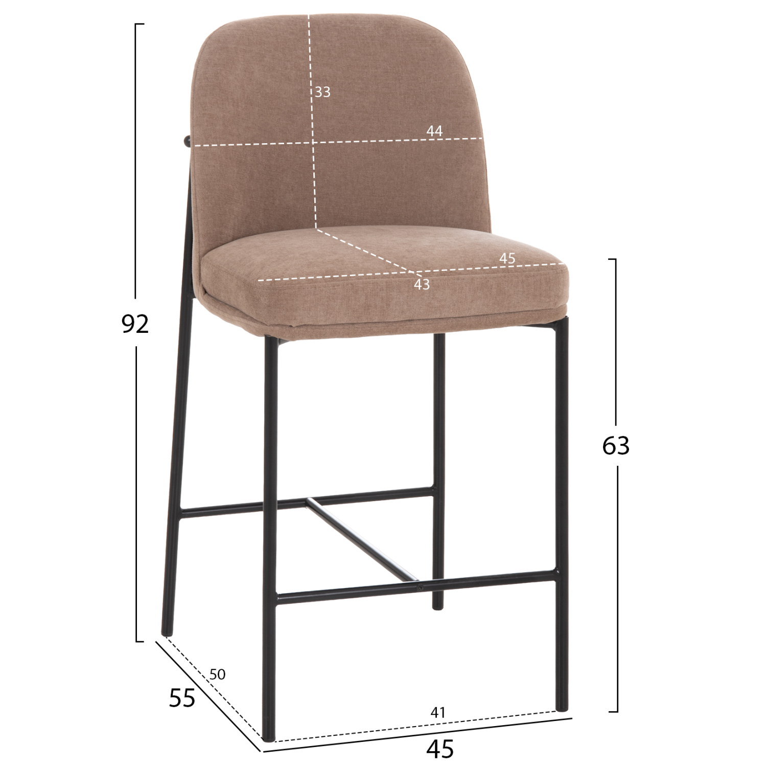 ΣΚΑΜΠΟ ΜΠΑΡ ΜΕΣ.ΥΨΟΥΣ MANIDO HM18427.02 TAUPE ΥΦΑΣΜΑ-ΜΕΤΑΛ.ΜΑΥΡΟΣ ΣΚΕΛΕΤΟΣ 45x55x92Υεκ (x2) - Image 2