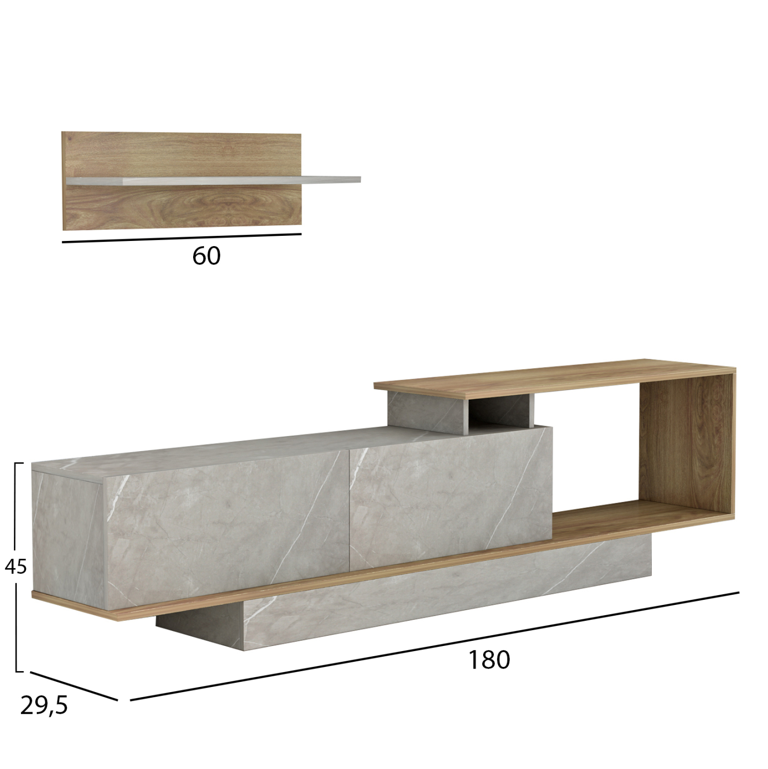 ΣΥΝΘΕΤΟ ΤΗΛΕΟΡΑΣΗΣ GARCELLE HM8904.14 ΜΕΛΑΜΙΝΗ ΦΥΣΙΚΟ-STONE TEXTURE 180x29,6x45Υεκ (x1) - Image 2