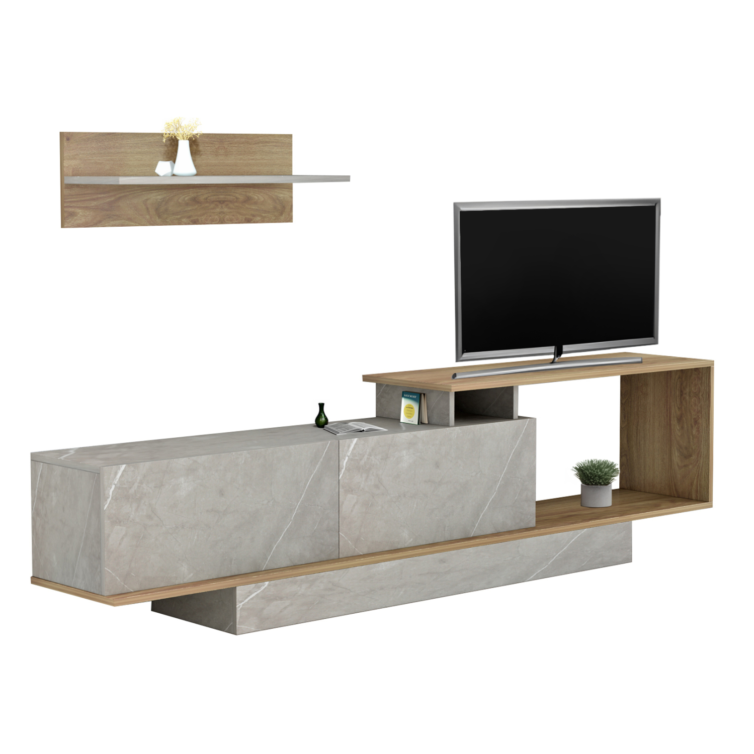 ΣΥΝΘΕΤΟ ΤΗΛΕΟΡΑΣΗΣ GARCELLE HM8904.14 ΜΕΛΑΜΙΝΗ ΦΥΣΙΚΟ-STONE TEXTURE 180x29,6x45Υεκ (x1)