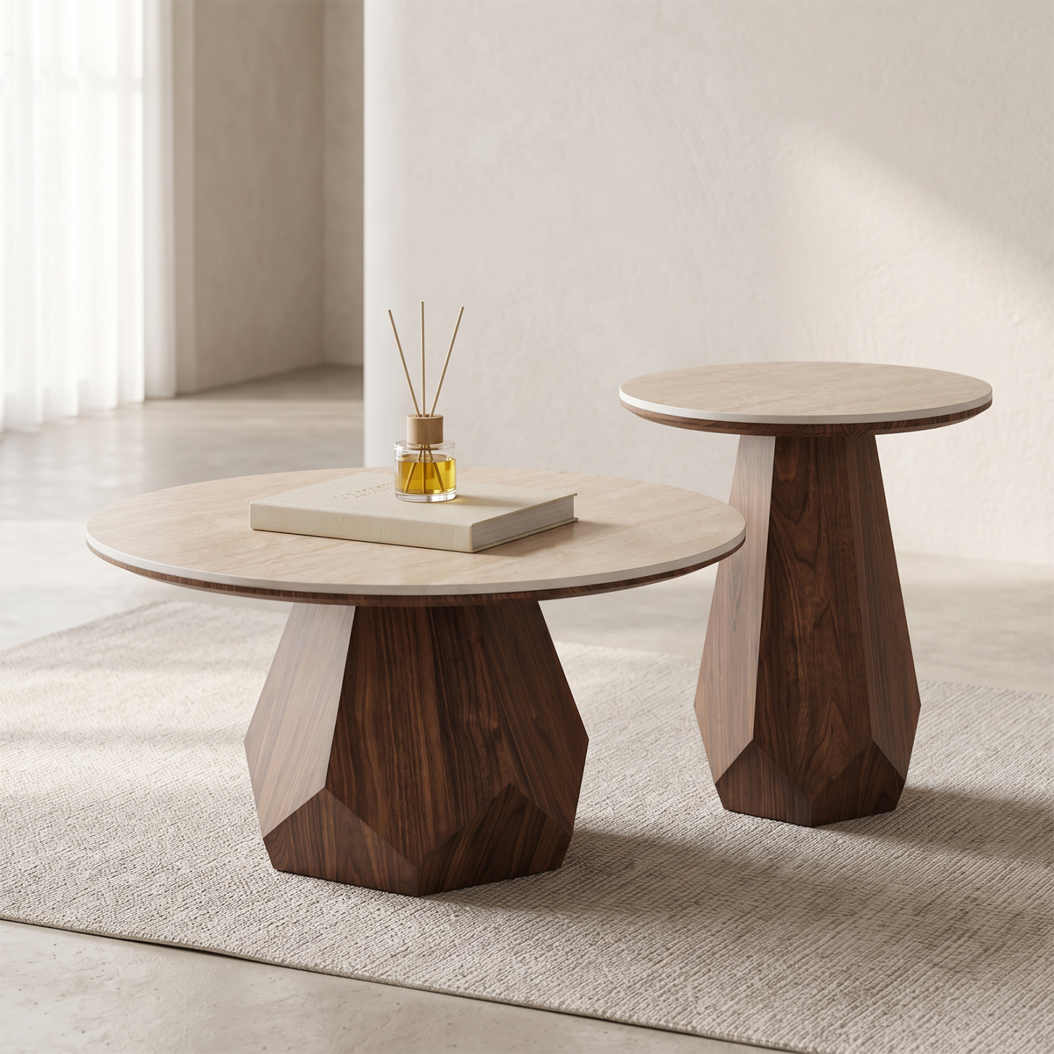 ΤΡΑΠΕΖΙΑ ΣΑΛΟΝΙΟΥ 2ΤΜΧ VENERA HM12109 ΚΕΡΑΜΙΚΑ TOP--MDF ΒΑΣΕΙΣ Φ80+Φ45εκ. (x1) - Image 2