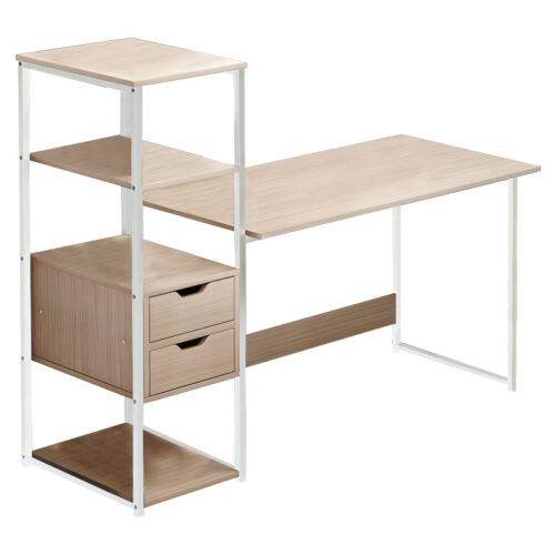 Γραφείο Zayn ΙΙ pakoworld με ραφιέρα-MDF φυσικό-λευκό 108x40x111εκ (x1)