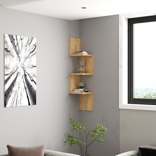 Ραφιέρα γωνιακή τοίχου Insta pakoworld σε oak απόχρωση 25x25x105,5εκ (x1)