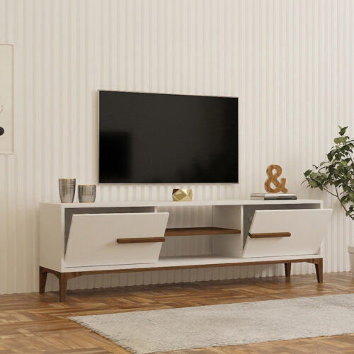 Έπιπλο τηλεόρασης Eslem pakoworld λευκό με καρυδί 160x34,6x48,1εκ (x1)