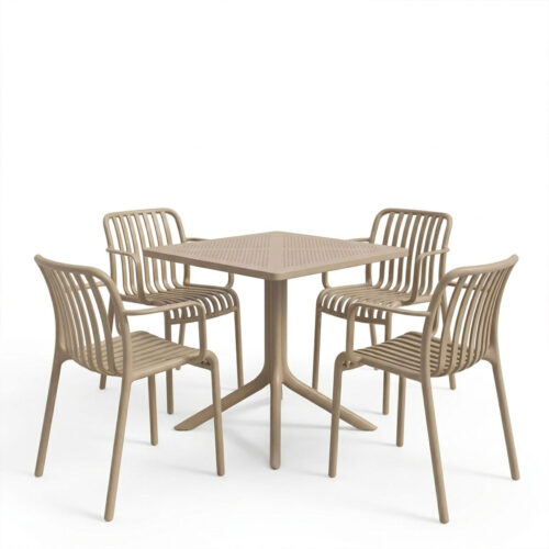 Τραπεζαρία Zoi Groovy pakoworld σετ 5τεμ cappuccino PP 80x80x74εκ (x1)