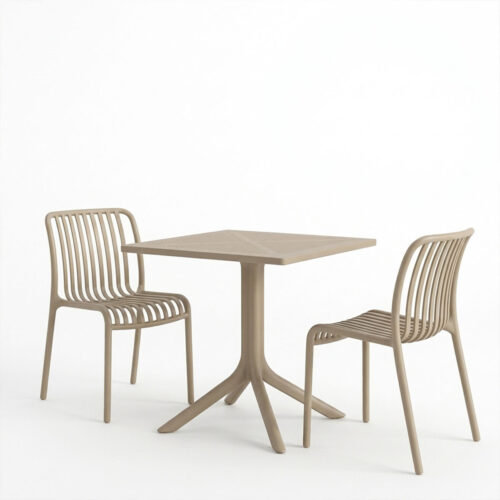 Τραπεζαρία Zoi Groovy pakoworld σετ 3τεμ cappuccino PP 80x80x74εκ (x1)