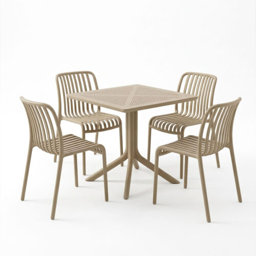 Τραπεζαρία Zoi Groovy pakoworld σετ 5τεμ cappuccino PP 80x80x74εκ (x1)