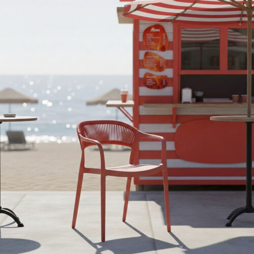 Πολυθρόνα Ankara pakoworld στοιβαζόμενη pp-pe rattan σε terracotta απόχρωση 54x55.5x77εκ (x1)