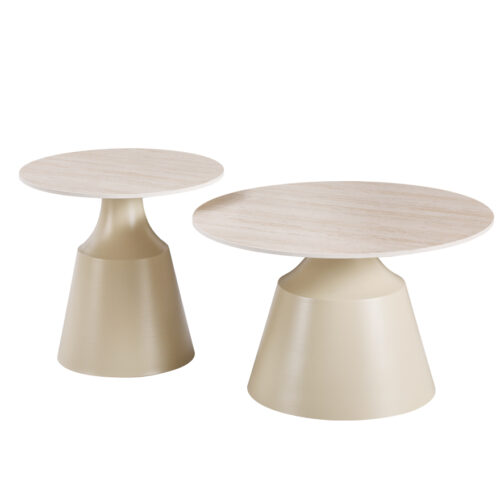 Τραπέζια σαλονιού Sculpt pakoworld σετ 2τεμ μέταλλο cappuccino- sintered stone σε όψης τραβερτίνης (x1)