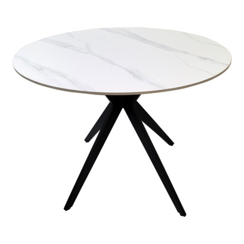 Τραπέζι Orbital pakoworld sintered stone λευκή ματ όψη μαρμάρου με μαύρο μεταλλικό πόδι Φ100x76εκ (x1)