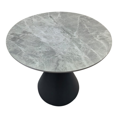 Τραπέζι Flenada pakoworld sintered stone σε γκρι όψη μαρμάρου με μαύρη μεταλλική βάση Φ80x76εκ (x1)