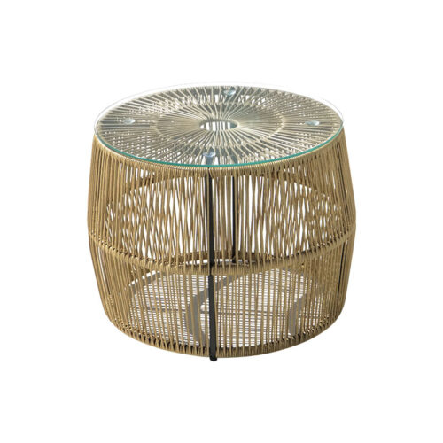 Τραπέζι Adela pakoworld pe wicker-γυαλί σε φυσική απόχρωση Φ47x38εκ (x1)