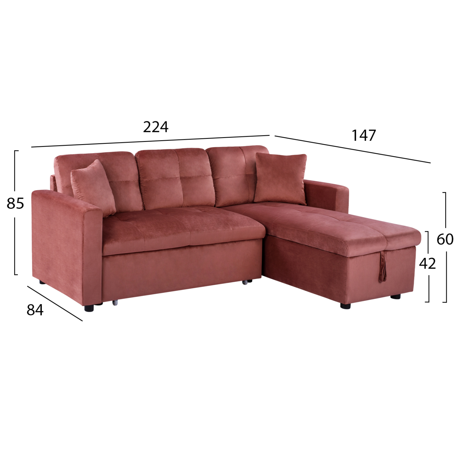 ΚΑΝΑΠΕΣ ΓΩΝΙΑ ΚΡΕΒΑΤΙ WAYNE 224x147x85Υεκ. HM3028.12 ΒΕΛΟΥΔΟ ΣΑΠΙΟ ΜΗΛΟ (x1) - Image 2
