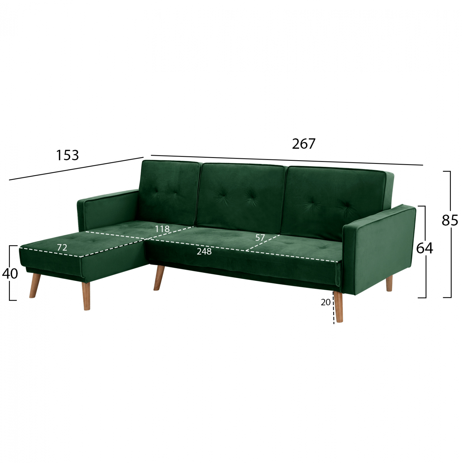 ΚΑΝΑΠΕΣ ΚΡΕΒΑΤΙ ΓΩΝΙΑ ΑΝΑΣΤΡΕΨΙΜΗ TALIA HM3153.03 ΒΕΛΟΥΔΟ ΚΥΠΑΡΙΣΣΙ 267x153x85 εκ. (x1) - Image 3