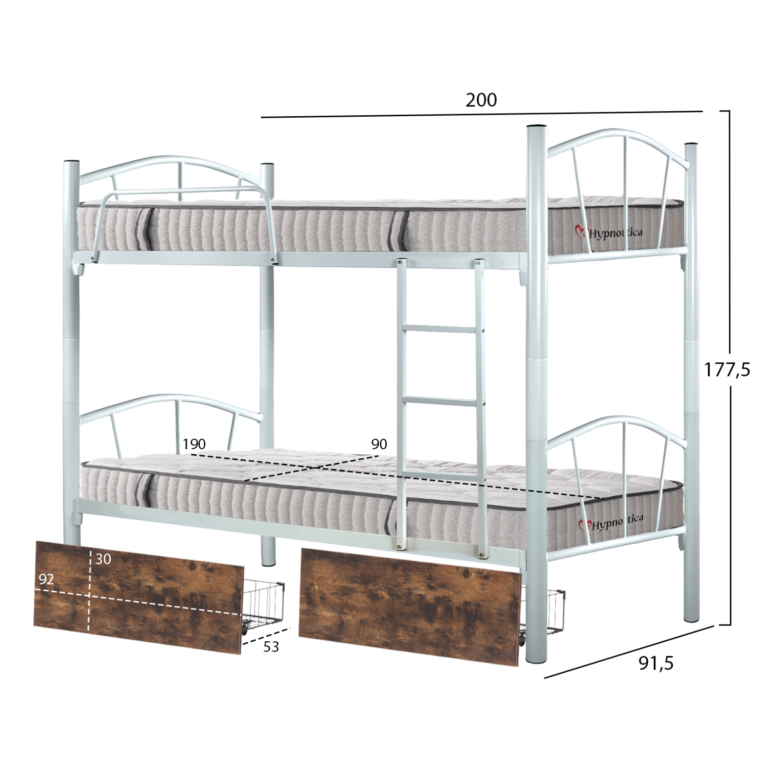 ΚΟΥΚΕΤΑ ΜΕ 2 ΣΥΡΤΑΡΙΑ ΚΑΦΕ & ΣΤΡΩΜΑΤΑ 90X190εκ FLOOR HM10749.01 ΜΕΤΑΛΛΟ ΛΕΥΚΟ (x1) - Image 2