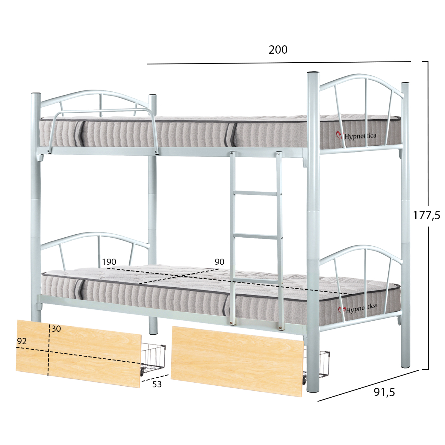 ΚΟΥΚΕΤΑ ΜΕ 2 ΣΥΡΤΑΡΙΑ SONAMA & ΣΤΡΩΜΑΤΑ 90X190εκ FLOOR HM10749.02 ΜΕΤΑΛΛΟ ΛΕΥΚΟ (x1) - Image 2