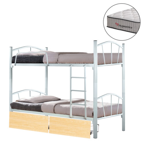 ΚΟΥΚΕΤΑ ΜΕ 2 ΣΥΡΤΑΡΙΑ SONAMA & ΣΤΡΩΜΑΤΑ 90X190εκ FLOOR HM10749.02 ΜΕΤΑΛΛΟ ΛΕΥΚΟ (x1)
