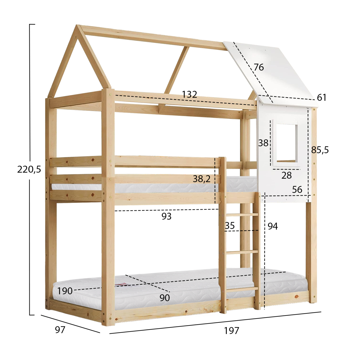 ΚΟΥΚΕΤΑ ΠΑΙΔΙΚΗ ΜΕ 2 ΣΤΡΩΜΑΤΑ HOOD HM21314 ΞΥΛΟ ΠΕΥΚΟΥ ΦΥΣΙΚΟ--ΣΤΡΩΜΑΤΑ 90x190εκ (x1) - Image 3
