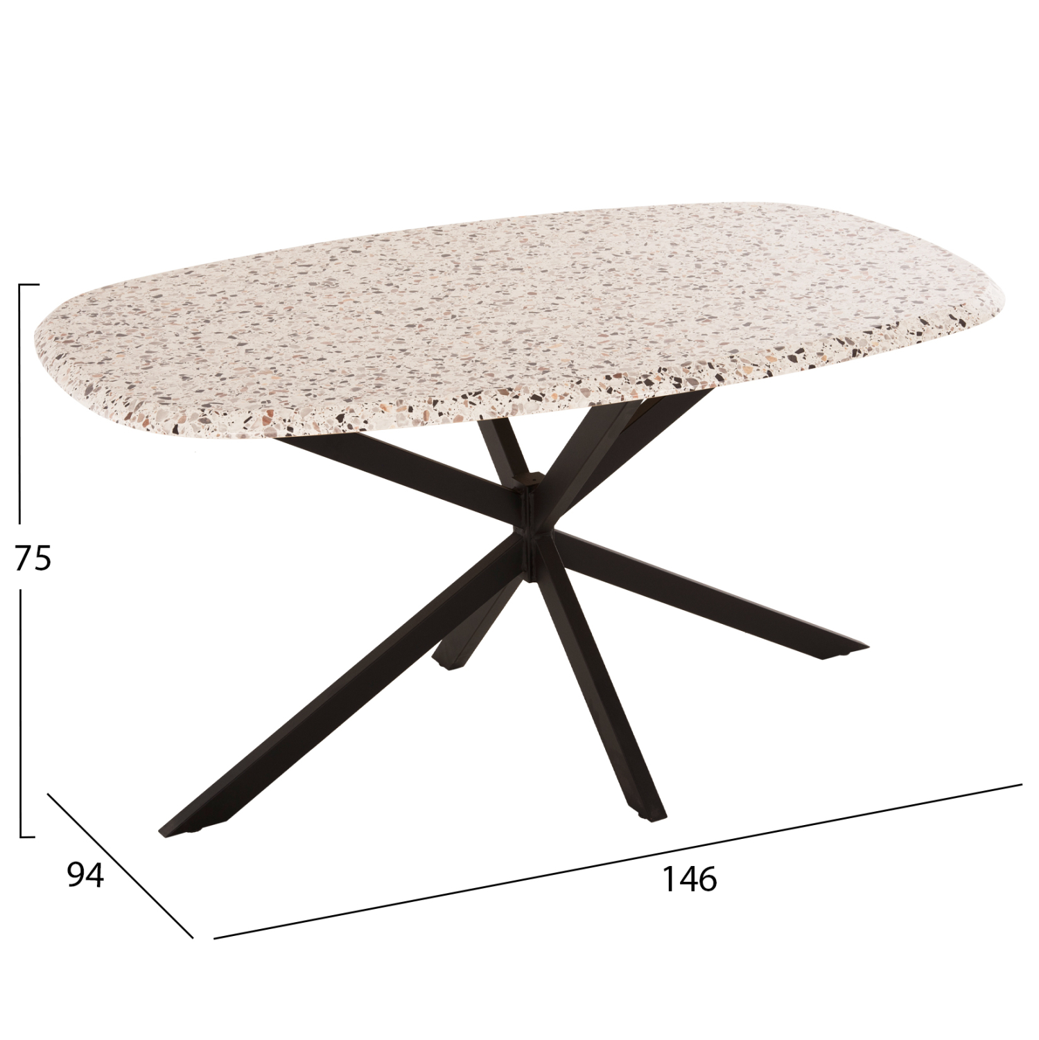 ΤΡΑΠΕΖΙ ΟΒΑΛ RODDEN HM11903.03 ΜΕ WERZALIT TERRAZZO-ΜΑΥΡΗ ΧΙΑΣΤΙ ΒΑΣΗ 146x94x75Υεκ (x1) - Image 2