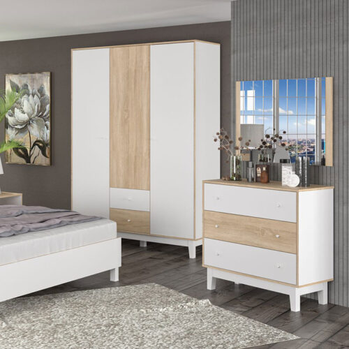 Ντουλάπα Awell pakoworld τρίφυλλη sonoma-λευκό 153.5x54.5x216εκ (x1)