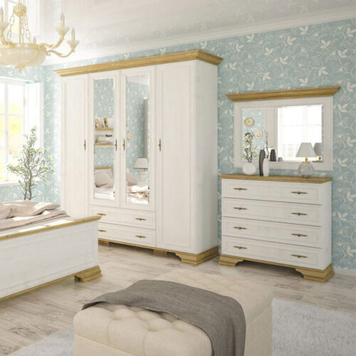 Συρταριέρα Jaden pakoworld 4ων συρταριών golden oak-λευκό antique 93,5x39x88,5εκ (x1)