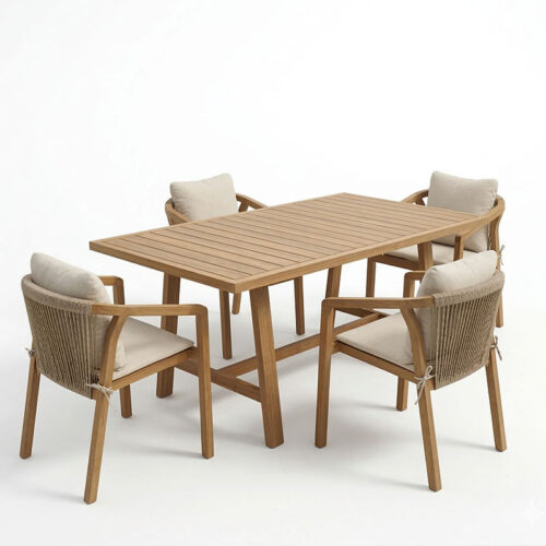 Τραπεζαρία Malibu pakoworld μασίφ ξύλο ακακίας 160x90x75εκ Σετ 5τεμ (x1)