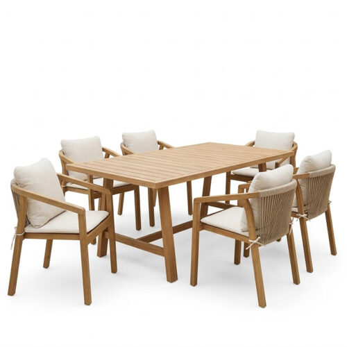 Τραπεζαρία Malibu pakoworld μασίφ ξύλο ακακίας 180x90x75εκ Σετ 7τεμ (x1)