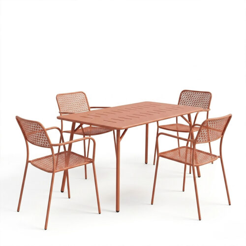 Τραπεζαρία Moraja Federal pakoworld σετ 5τεμ terracotta μέταλλο 140x80x72εκ (x1)