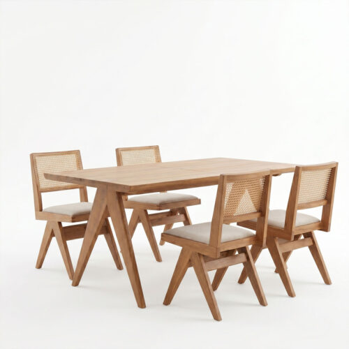 Τραπεζαρία Winslow pakoworld σετ 5τεμ ξύλο rubberwood ανοιχτό καρυδί 160x85x75εκ (x1)