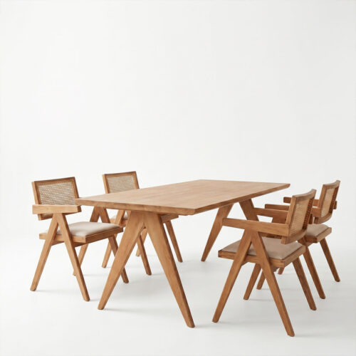 Τραπεζαρία Winslow Ι pakoworld σετ 5τεμ ξύλο rubberwood ανοιχτό καρυδί 160x85x75εκ (x1)