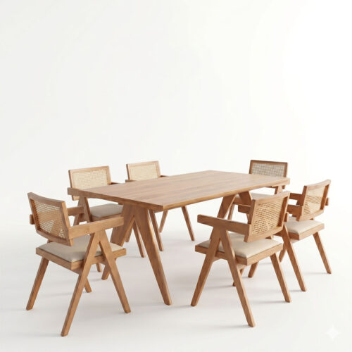 Τραπεζαρία Winslow Ι pakoworld σετ 7τεμ ξύλο rubberwood ανοιχτό καρυδί 160x85x75εκ (x1)