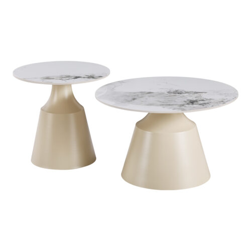 Τραπέζια σαλονιού Sculpt pakoworld σετ 2τεμ μέταλλο cappuccino- sintered stone λευκό μαρμάρου (x1)