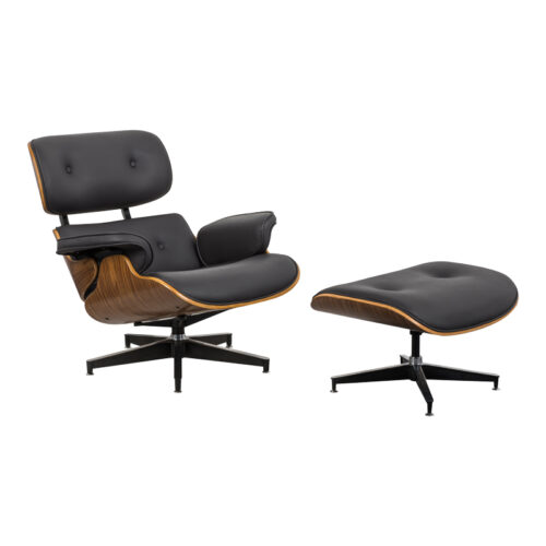 Πολυθρόνα-υποπόδιο relax Jenna pakoworld μαύρο pu- plywood καρυδί 82x92x82εκ (x1)