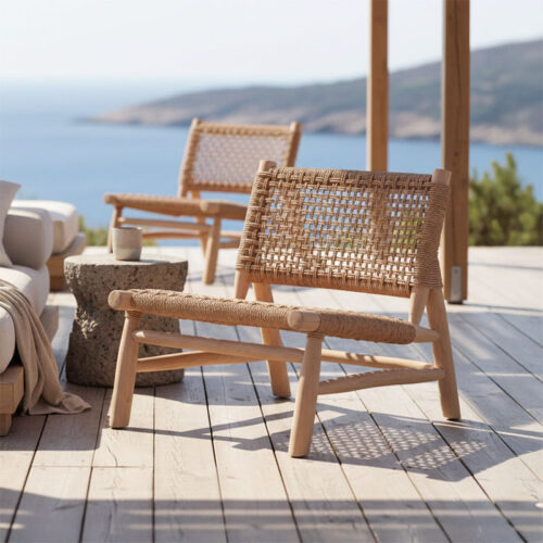 Πολυθρόνα Wanderlene pakoworld σκελετός teak ξύλο με σχοινί σε φυσική απόχρωση 67x79x68εκ (x1)
