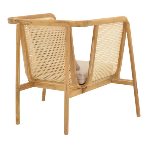 Πολυθρόνα Jenta pakoworld teak ξύλο με rattan σε φυσική απόχρωση και μπεζ μαξιλάρι 72x67x92εκ (x1)
