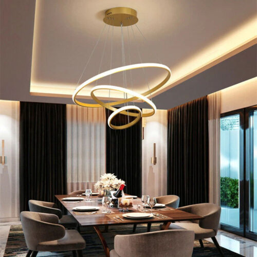 Φωτιστικό οροφής Rings pakoworld led μέταλλο χρυσό Φ60x100εκ (x1)
