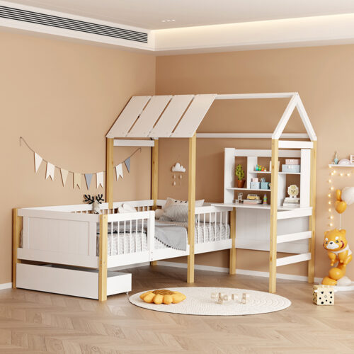 Παιδικό κρεβάτι Bedria pakoworld τ. Montessori ξύλο σε λευκή-φυσική απόχρωση 90x190εκ (x1)