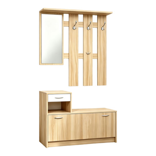 Έπιπλο εισόδου Jentia pakoworld  με καθρέπτη sonoma με λευκό MDF 113x100x89εκ (x1)