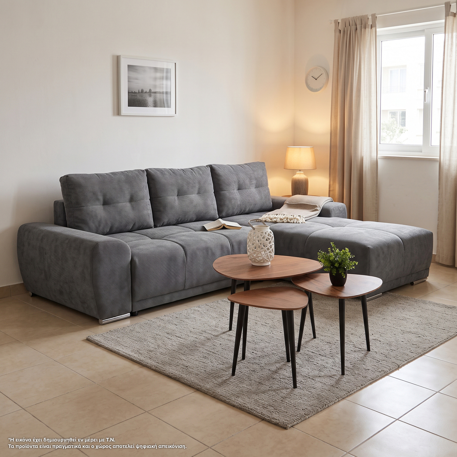 ΚΑΝΑΠΕΣ ΚΡΕΒΑΤΙ ΔΕΞΙΑ ΓΩΝΙΑ COMFYRA HM3336.01R ΓΚΡΙ ΥΦΑΣΜΑ 270x181x75Υεκ (x1) - Image 2