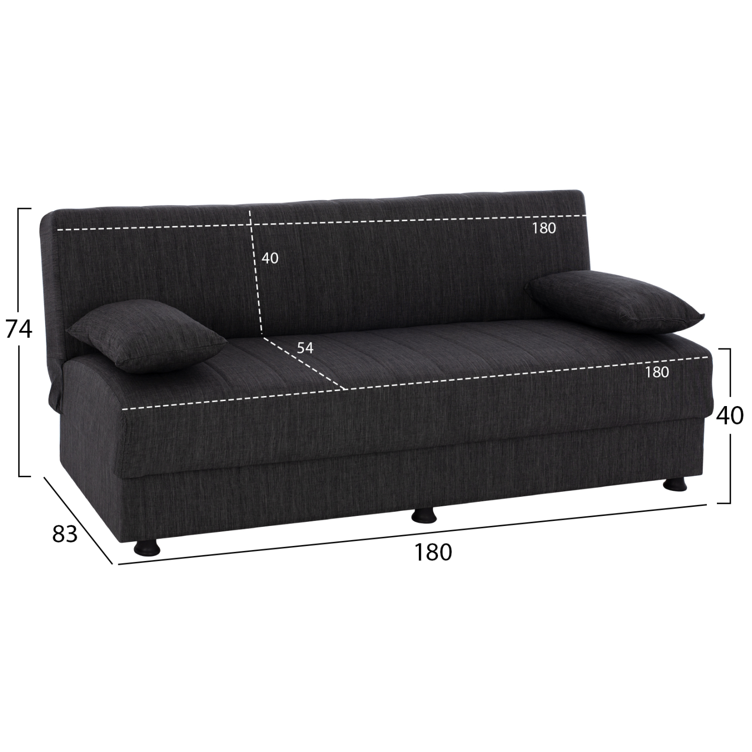 ΚΑΝΑΠΕΣ ΚΡΕΒΑΤΙ ΤΡΙΘΕΣΙΟΣ ΓΚΡΙ HM3239.03 180x83x74Υεκ. (x1) - Image 11