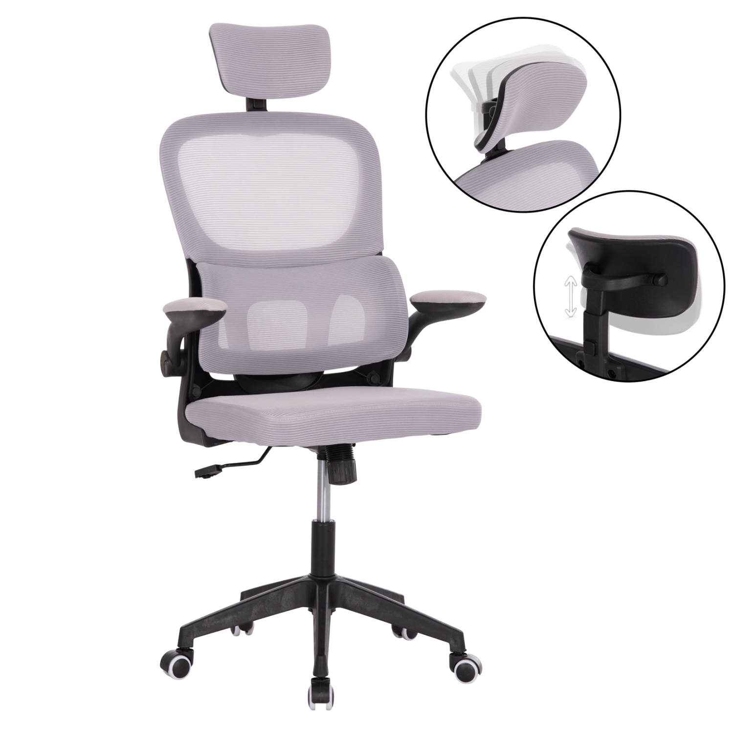 ΚΑΡΕΚΛΑ ΓΡΑΦΕΙΟΥ BASTON HM18236.02 ΓΚΡΙ MESH & ΜΑΥΡΟ PP ΣΚΕΛΕΤΟΣ 64x60x127Υεκ. (x1)
