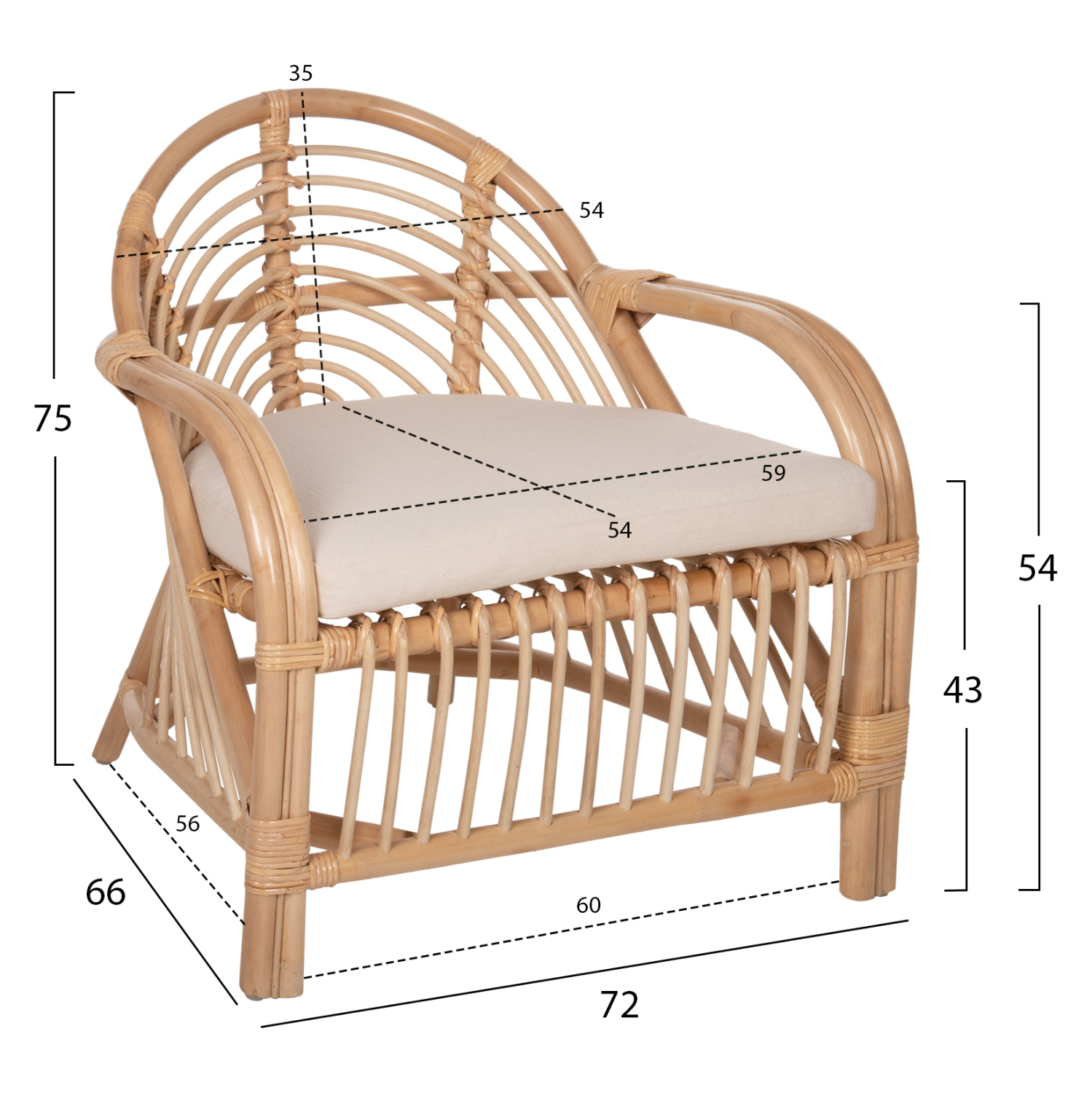 ΠΟΛΥΘΡΟΝΑ FEMUR HM9837 RATTAN ΣΕ ΦΥΣΙΚΟ- ΛΕΥΚΟ ΜΑΞΙΛΑΡΙ 72x66x75Υεκ. (x1) - Image 2
