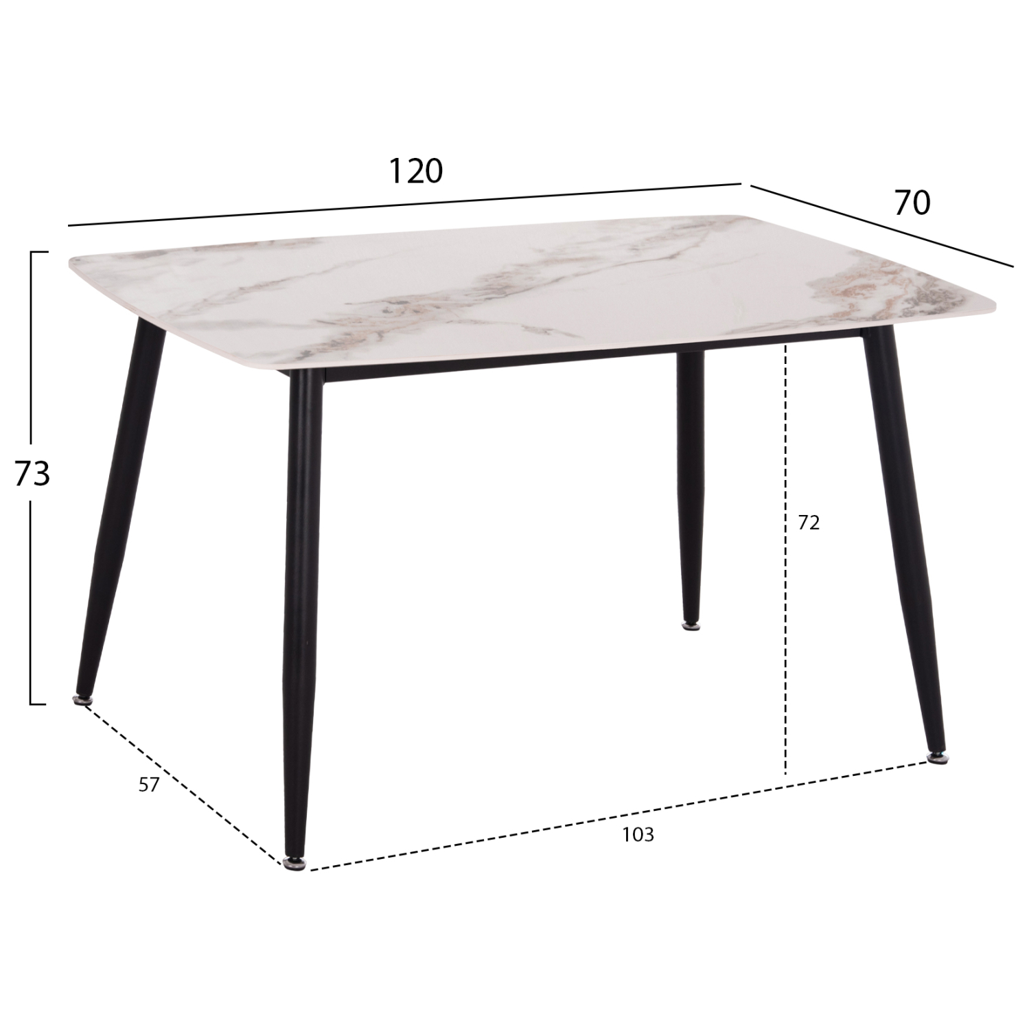 ΤΡΑΠΕΖΙ RAVEN HM9854.04 ΚΕΡΑΜΙΚΟ TOP ΜΕ ΟΨΗ ΜΑΡΜΑΡΟΥ τ.CALACATTA 120x70x73Υεκ. (x1) - Image 2