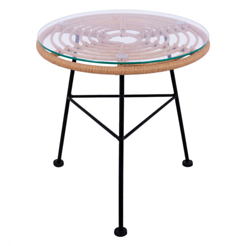 ΤΡΑΠΕΖΙ ΜΕΤΑΛΛΙΚΟ ALLEGRA HM5459 ΜΕ WICKER ΜΠΕΖ ΚΑΙ ΓΥΑΛΙ Φ45Χ46Υεκ. (x1)